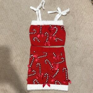 Red Candy Cane Skirt Set w Bows NWOT